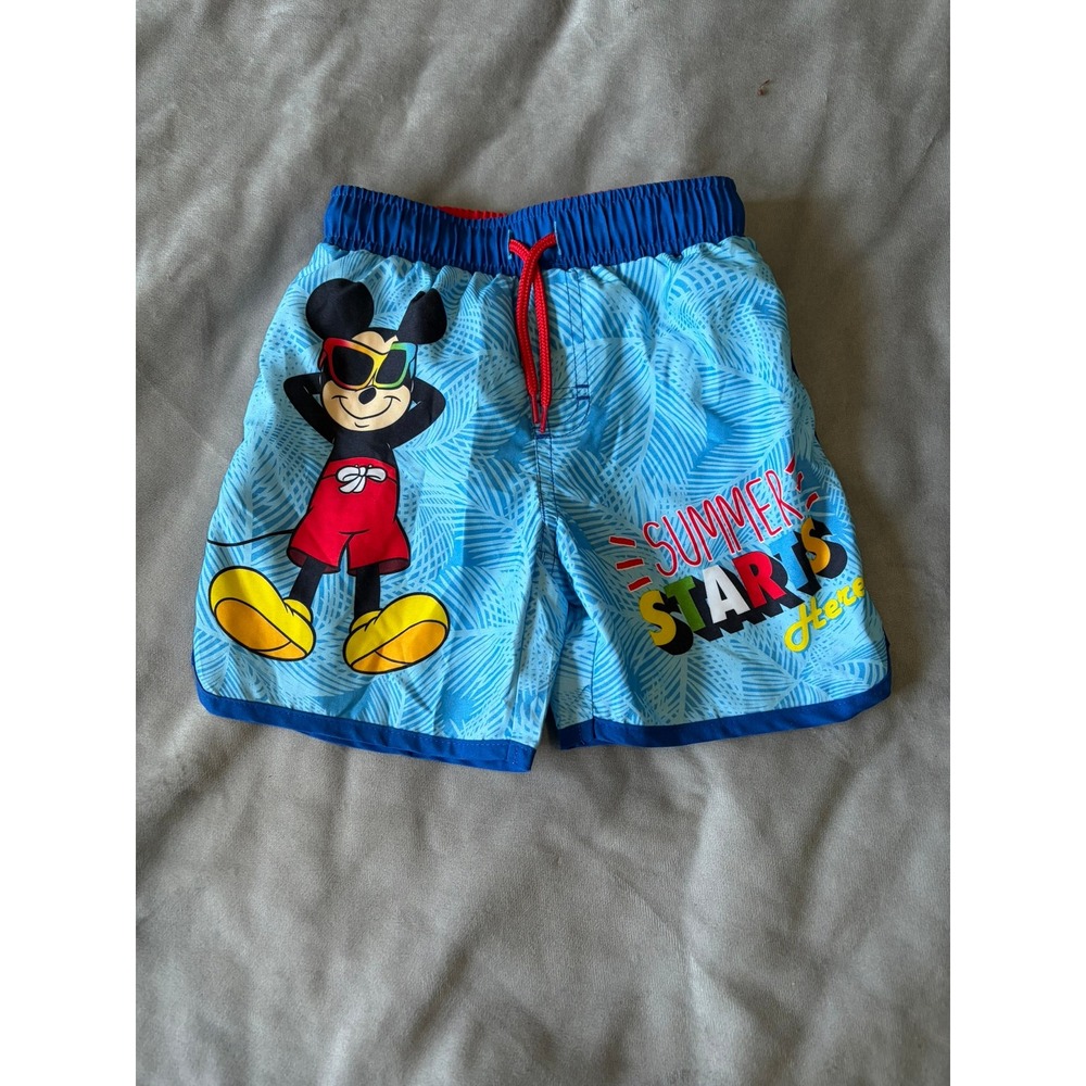 Disney Mickey Mouse Toddler Boys Blue Tropical Swim Trunks Size 3T